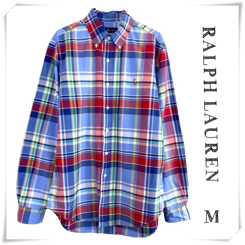 RALPH Lauren Plaid Classic Button Down Cotton Shirt in Blue/Red RN#41381